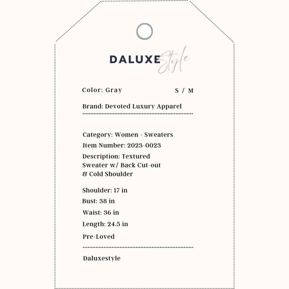 Gray Black Textured Sweater w/ Back Cut-out & Cold Shoulder - Picture 6 of 6